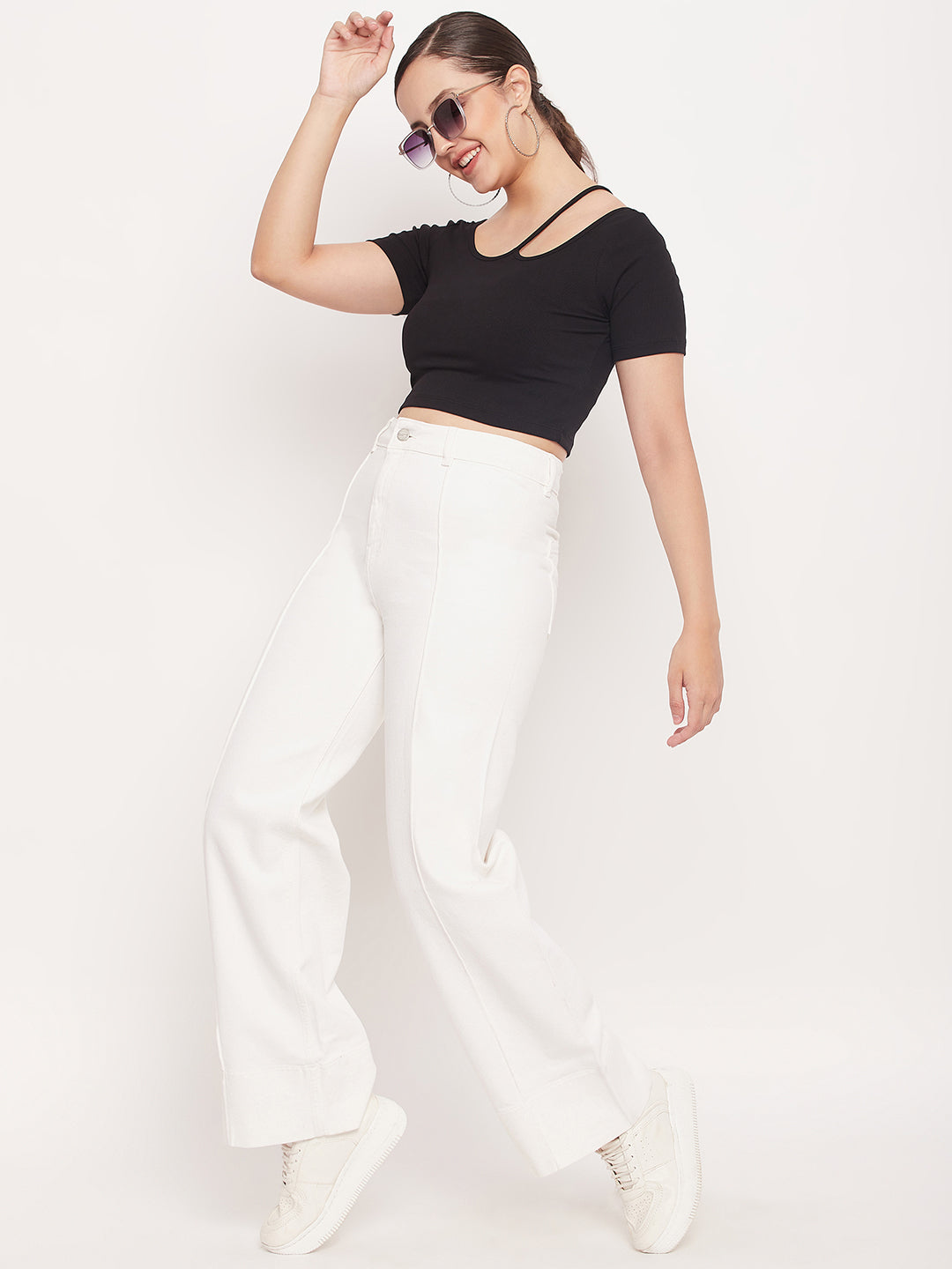 Madame White High Rise Wide Leg Jeans