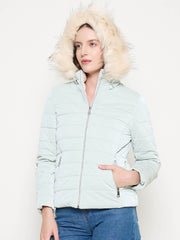 Madame Nylon Detachable Hood Quilted Light Blue Short Jacket