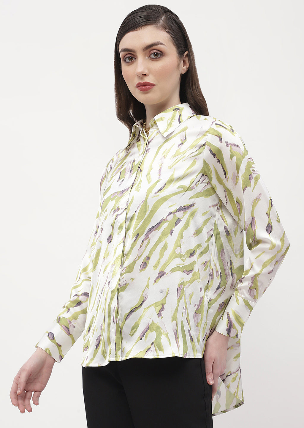 Madame Abstract Print Olive Green Regular Shirt