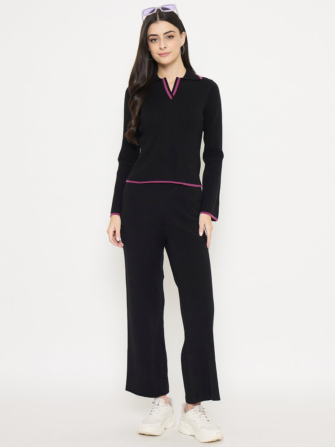 Madame Contrast Trim Black Knitted Co-Ord Set