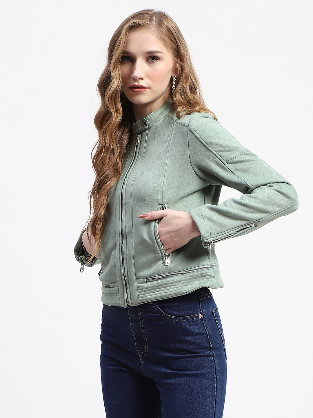 Madame Mint Faux Suede Biker Jacket