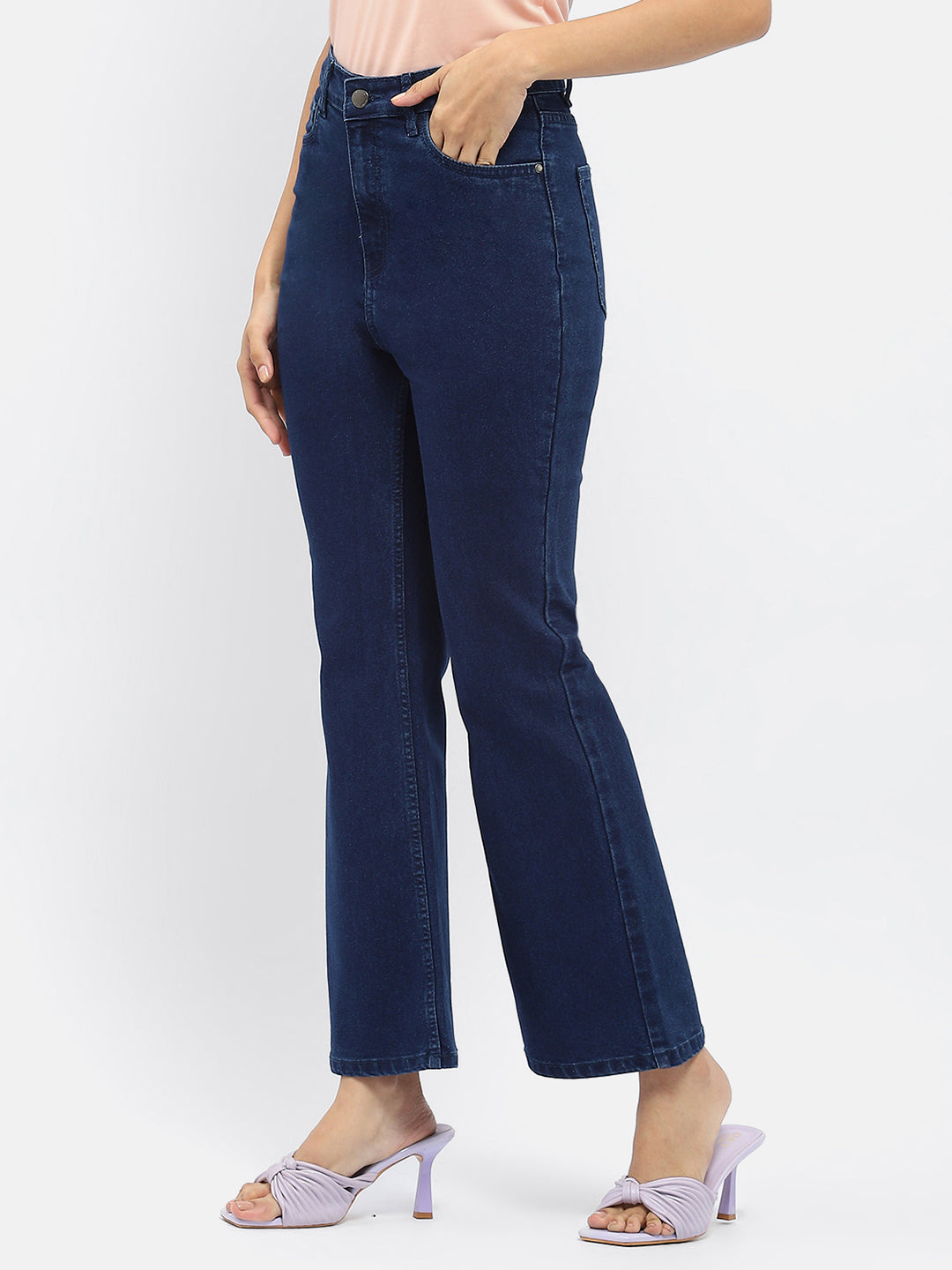 Madame Solid Blue Flared Denim Jeans