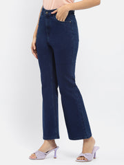 Madame Solid Blue Flared Denim Jeans
