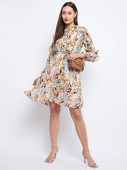Madame Floral Print Off-White Ruffle Dress