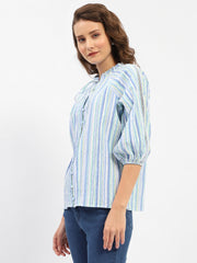 Madame Striped Sky Blue Raglan Sleeve Shirt
