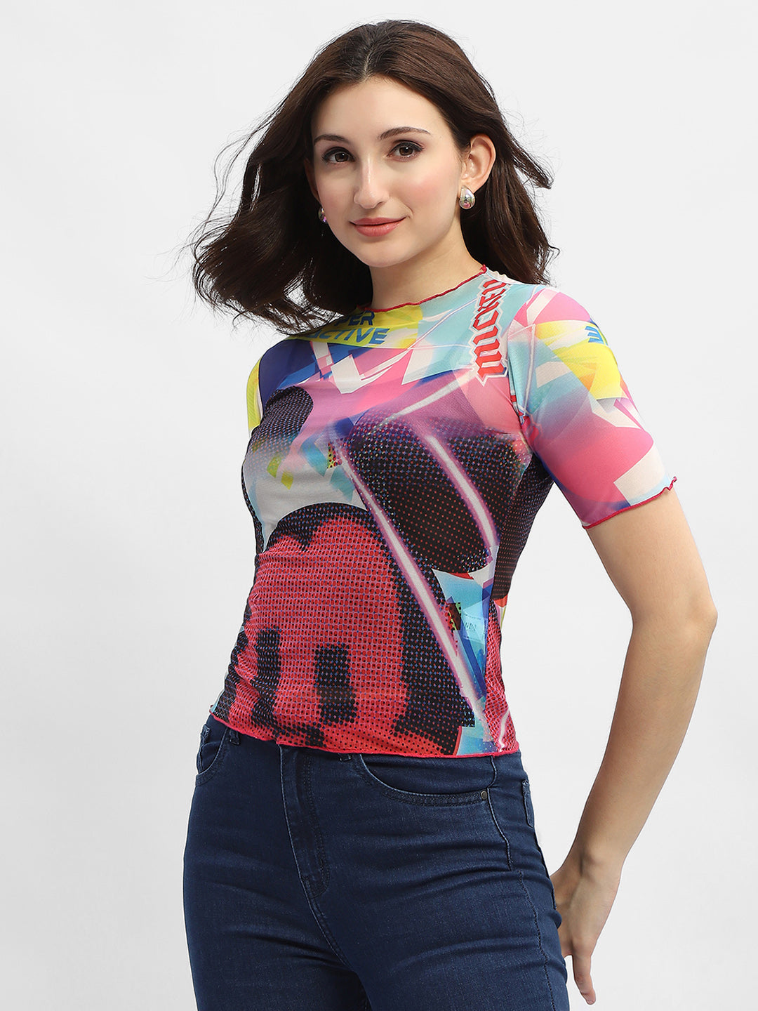 Madame Disney Lettuce Hem Red Mesh Top