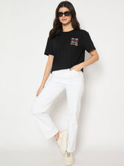 Madame Front And Back Graphic Print Black Sinker T-Shirt