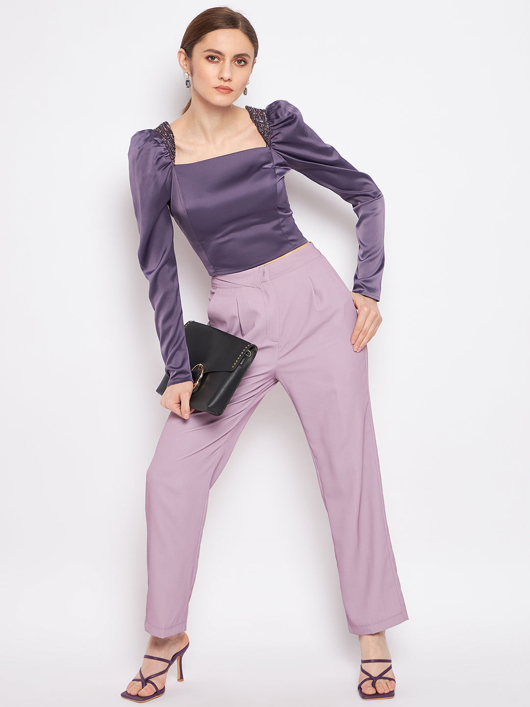 Madame Pleated Mauve Trouser
