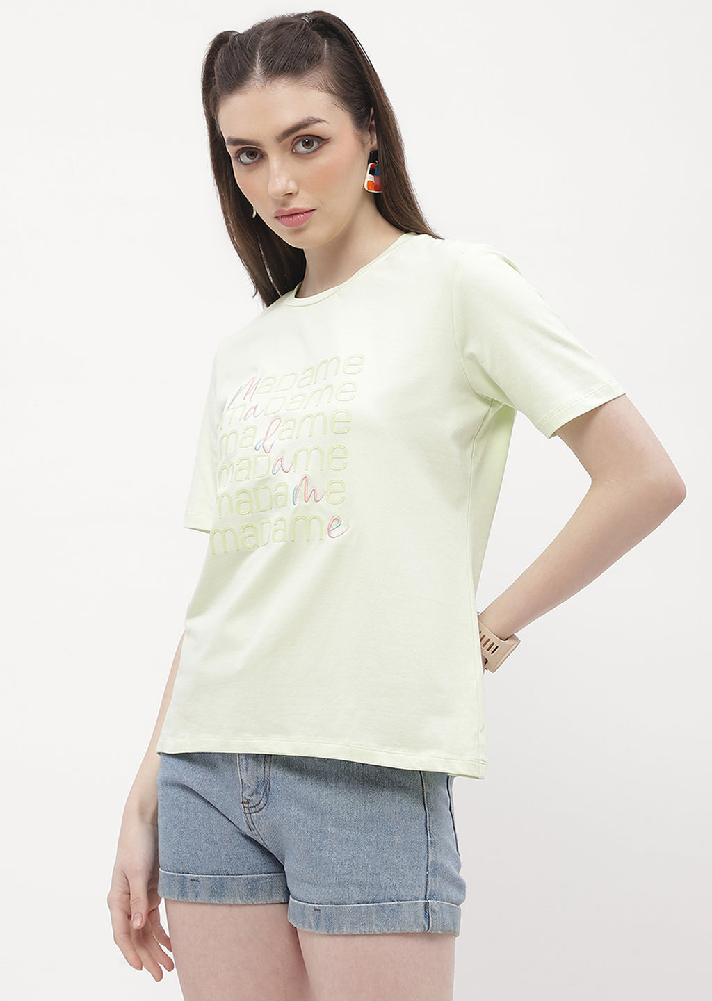 Madame Logo Print Neon Green Regular T-Shirt