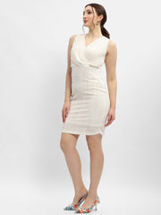 Madame Surplice Neck White Above Knee Dress