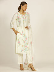 Off White Resham Embroidered Chanderi Festive Suit Set