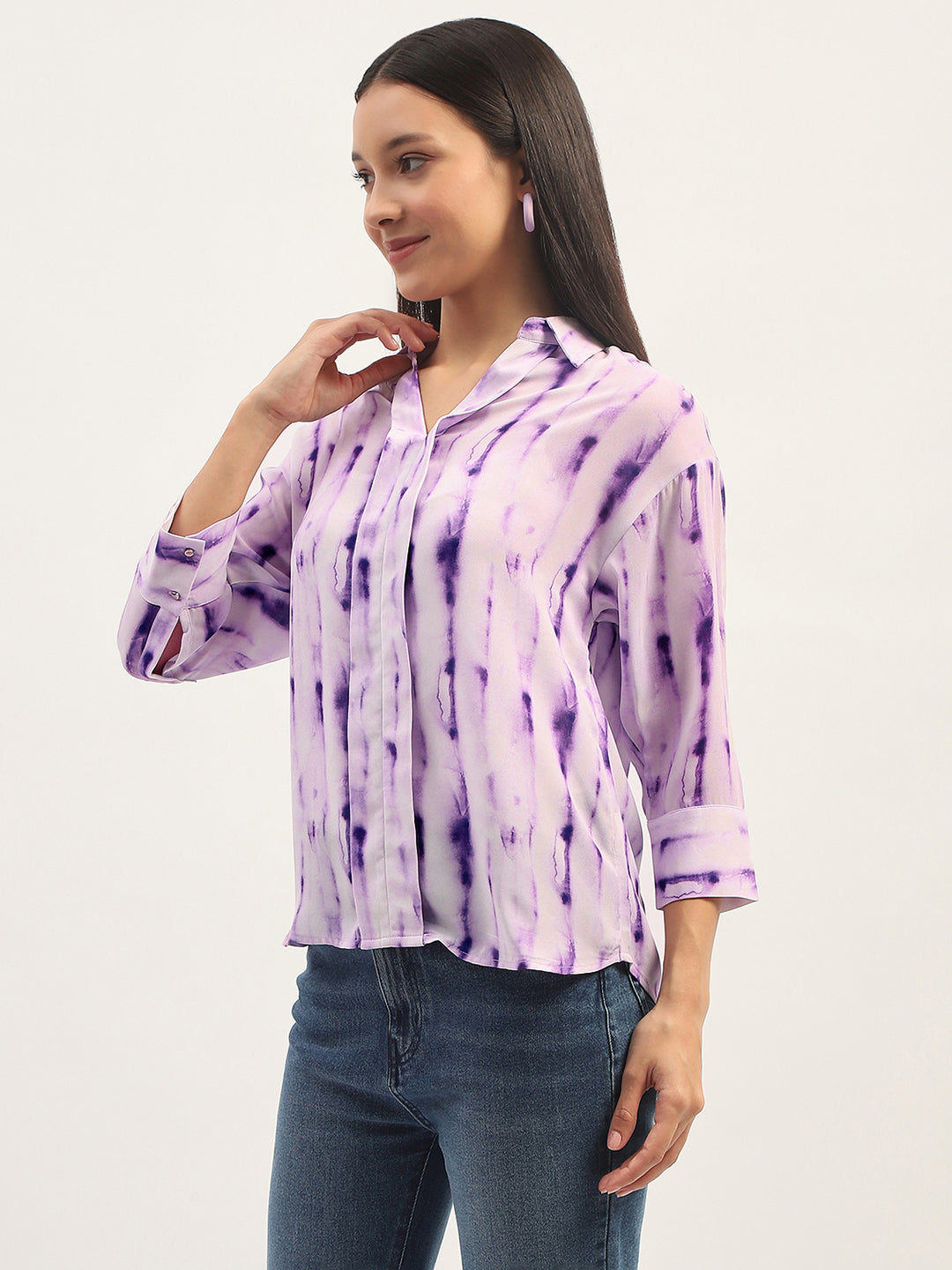 Madame Printed Full Sleeve Purple Shirt