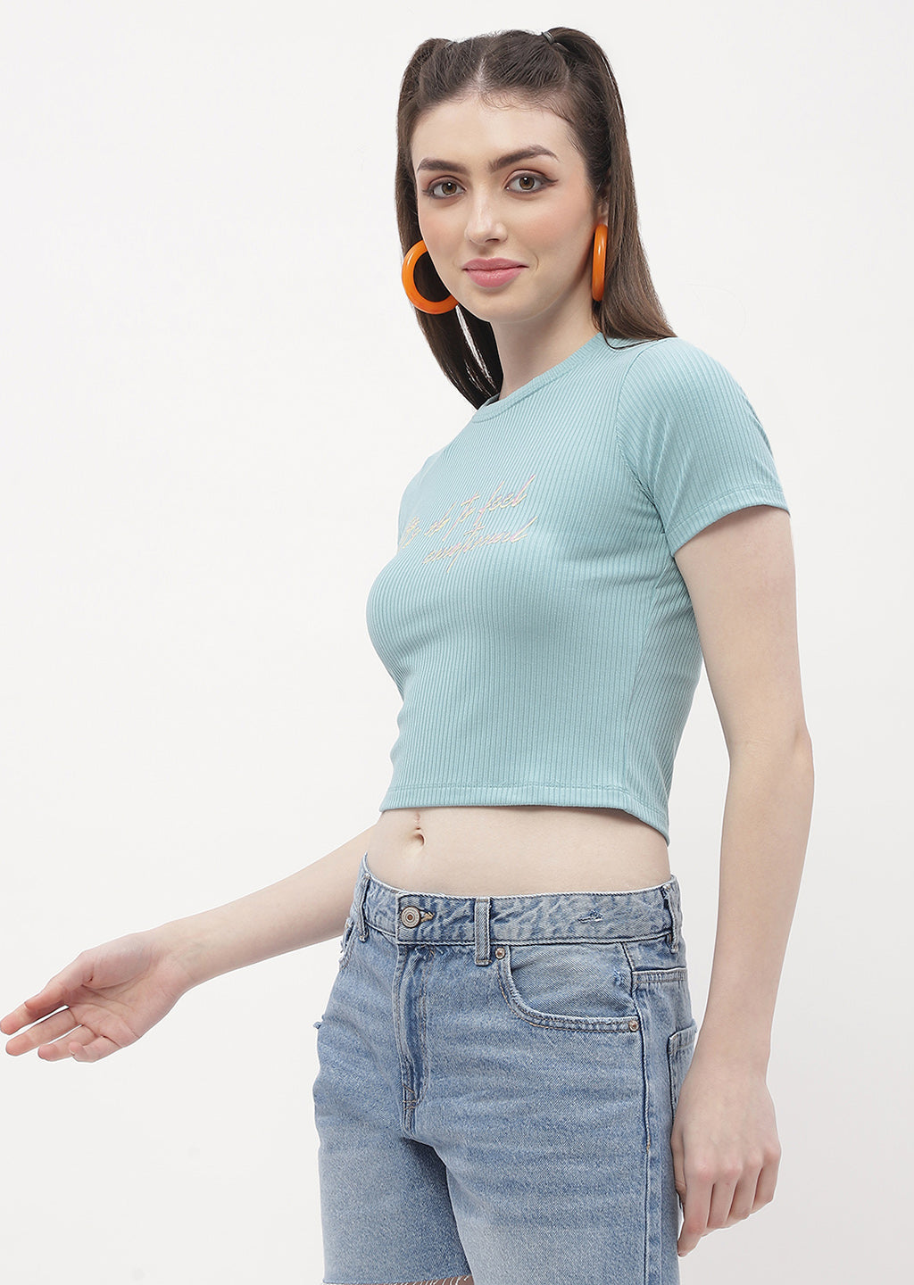 Madame Typography Powder Blue Crop T-Shirt