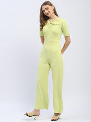 Madame Halter Neck Neon Green Ribbed Jumpsuit