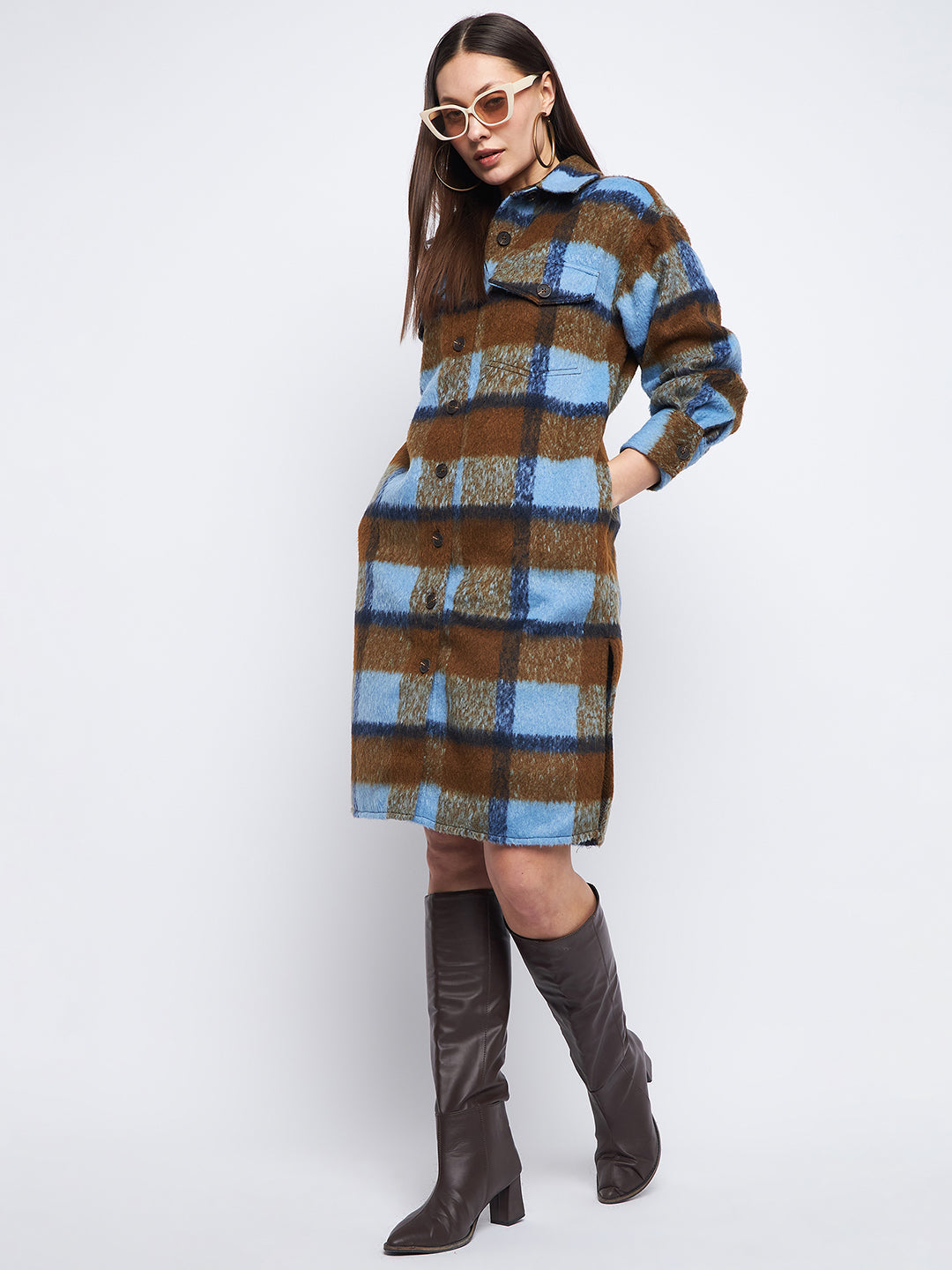 Madame Brown Regular Fit Chequered Shacket