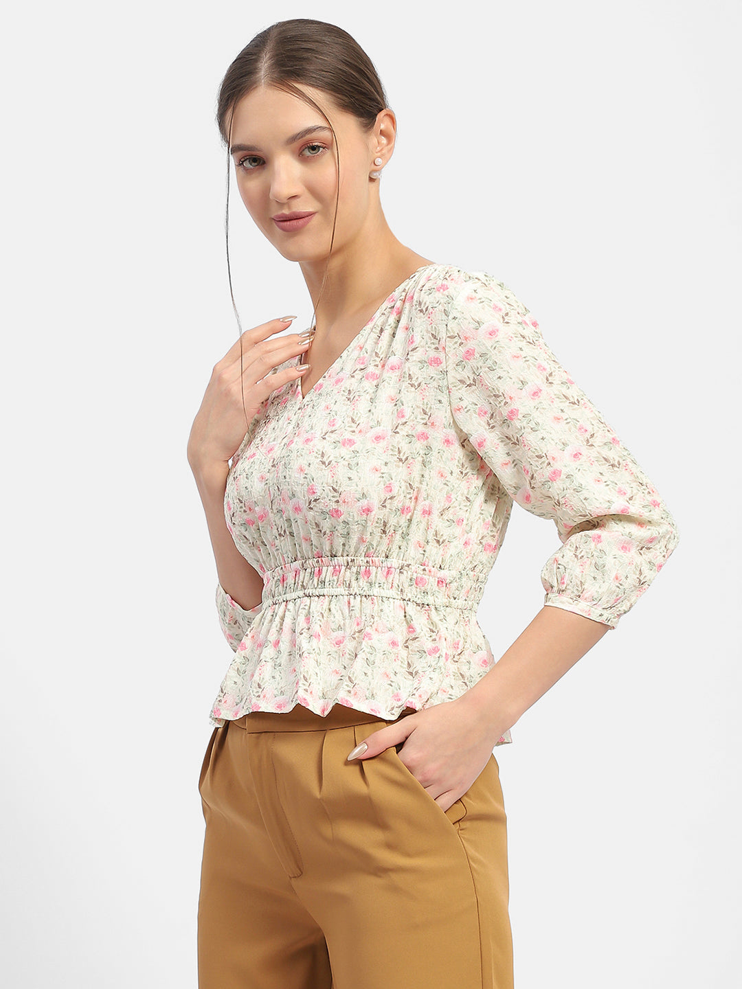 Madame Ladies Western Top H/S M4S18650 001 Beige