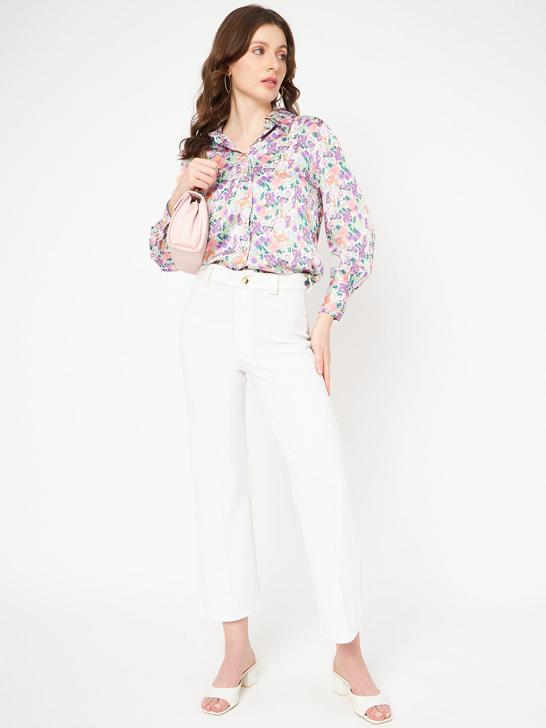 Madame All Over Floral Print Full Sleeve Purple Shirt