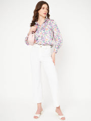 Madame All Over Floral Print Full Sleeve Purple Shirt