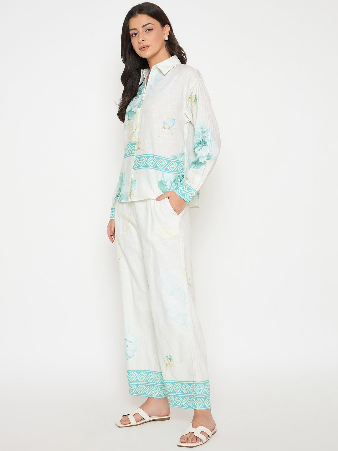 Sea green Madame Ladies Western fashion set featuring stylish upper wear and accessories, ideal for modern Western-inspired outfits.