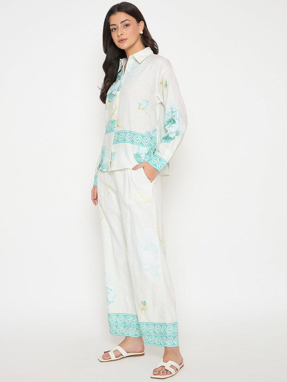 Sea green Madame Ladies Western fashion set featuring stylish upper wear and accessories, ideal for modern Western-inspired outfits.