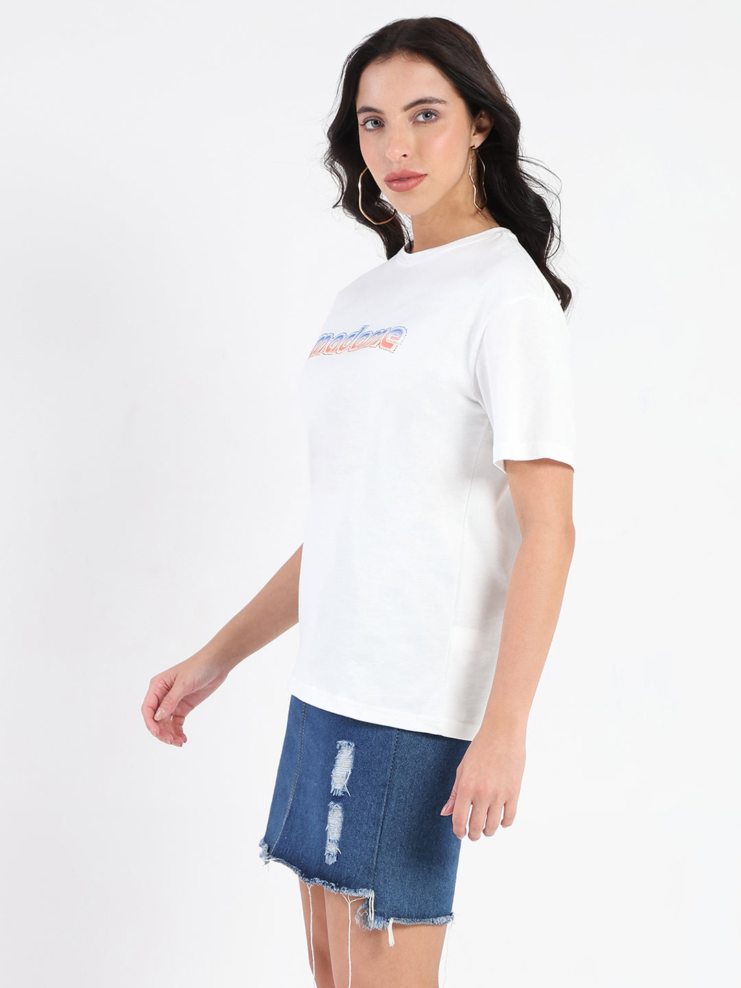 White Madame ladies Western long-sleeve top with Western-style yoke and detailing, perfect for casual or Western-inspired outfits.