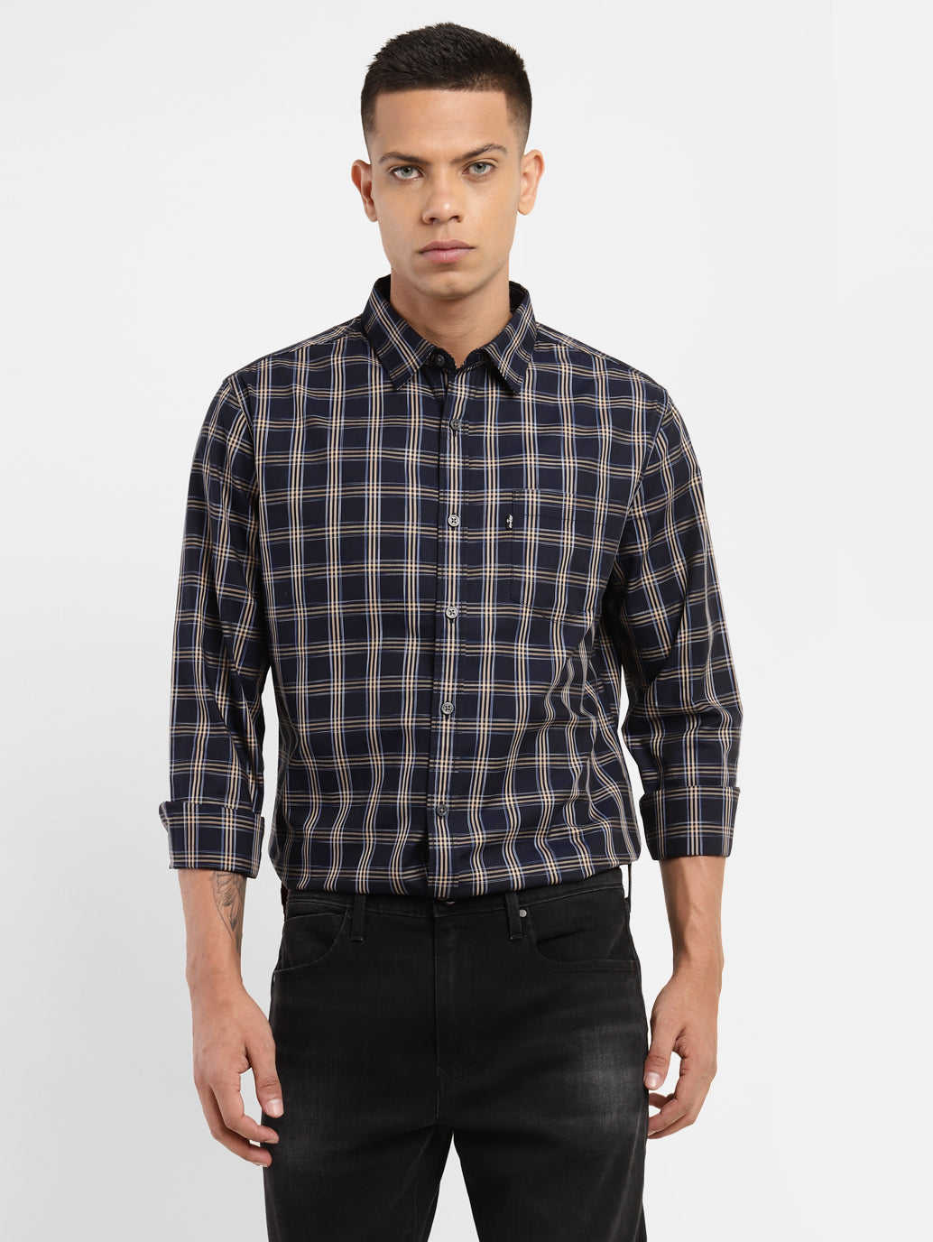 Men'S Checkered Spread Collar Shirt