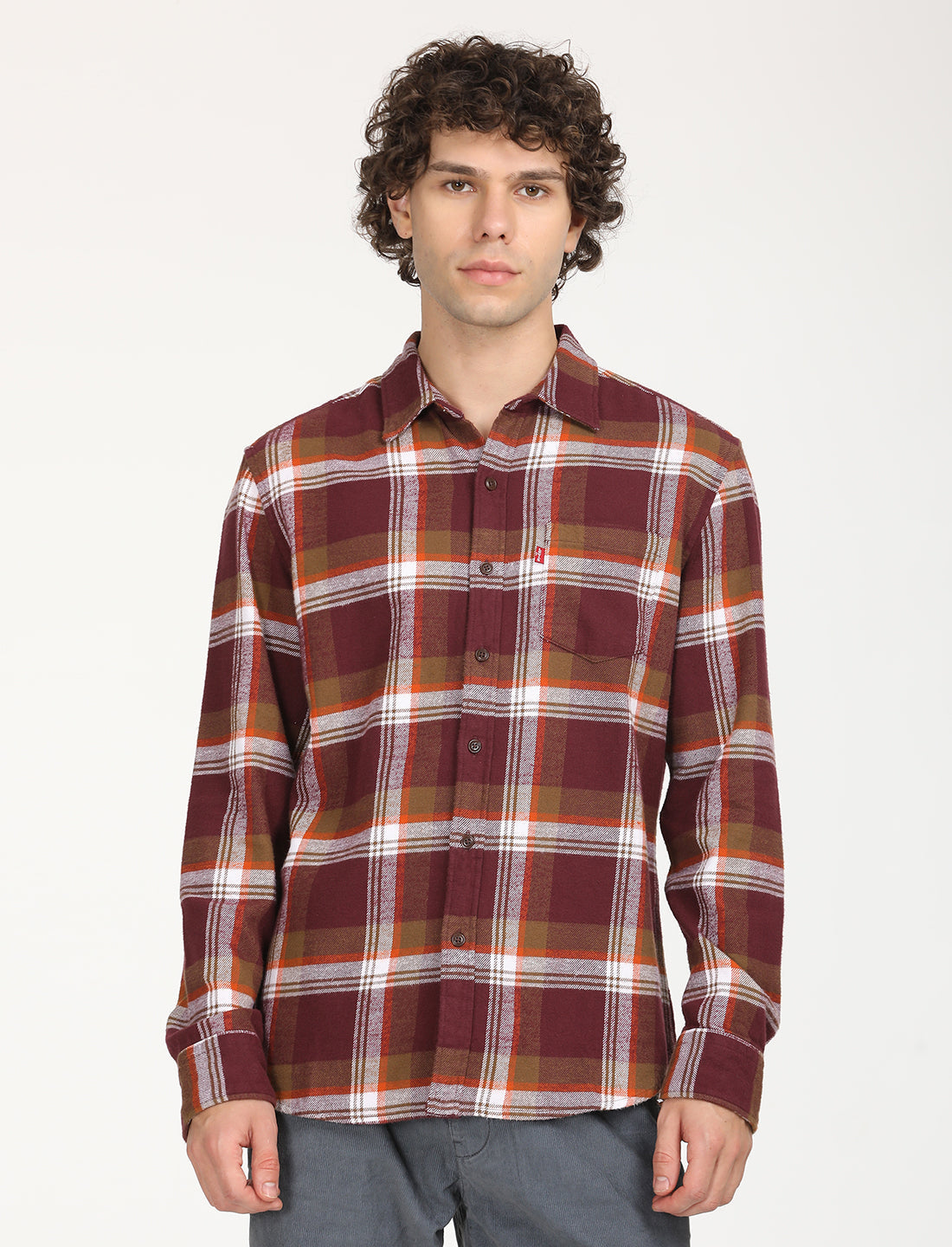 Men'S Plaid Red Spread Collar Shacket