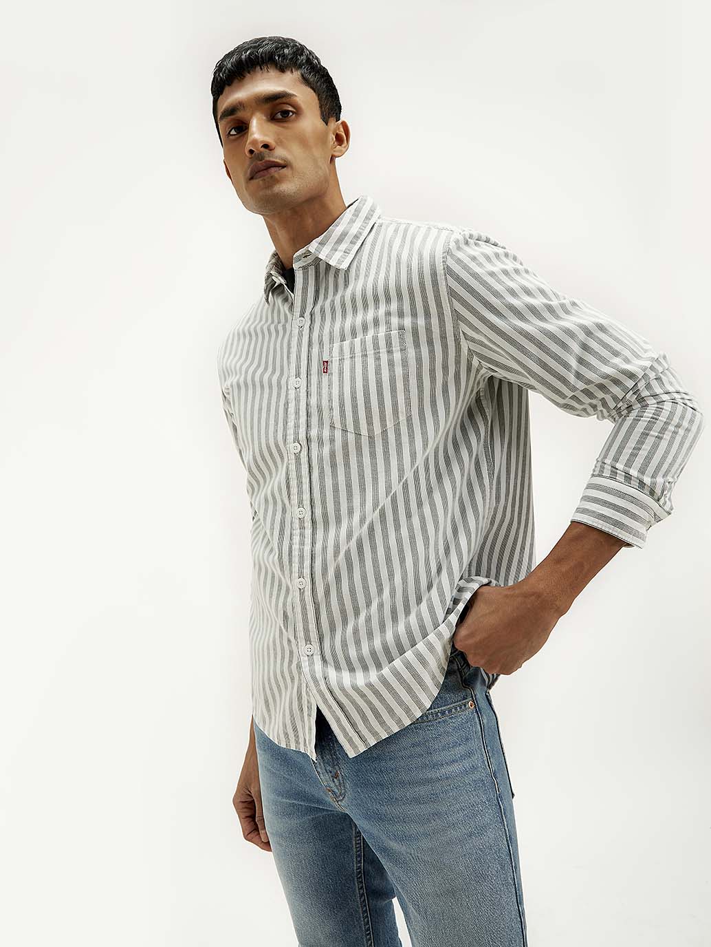 Men'S Striped Slim Fit Corduroy Shirt