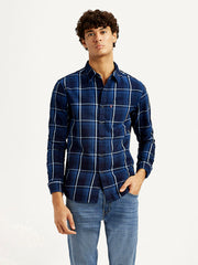 Men'S Checkered Navy Slim Fit Shirt - Goyalsons ShopMax