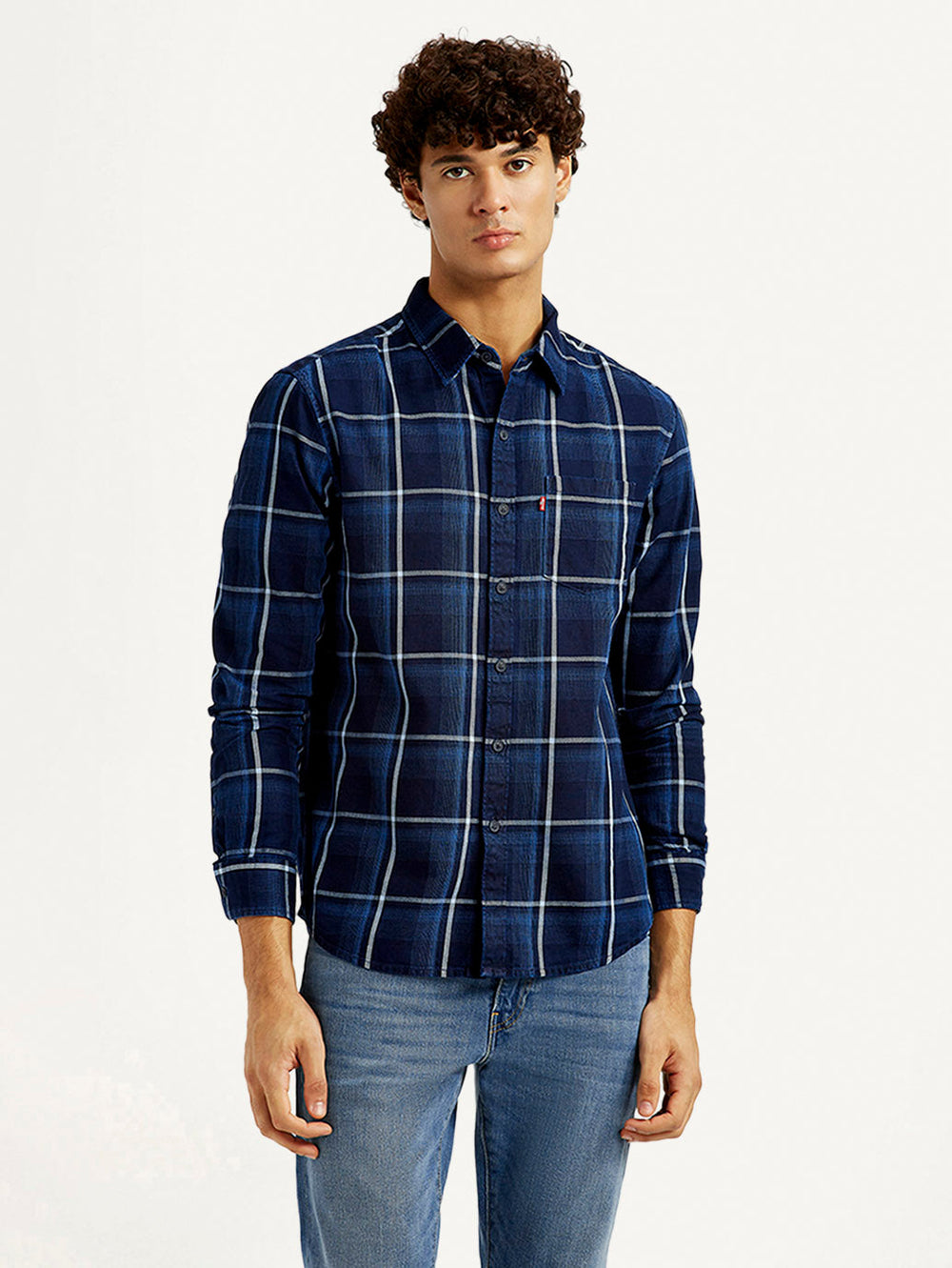 Men'S Checkered Navy Slim Fit Shirt - Goyalsons ShopMax