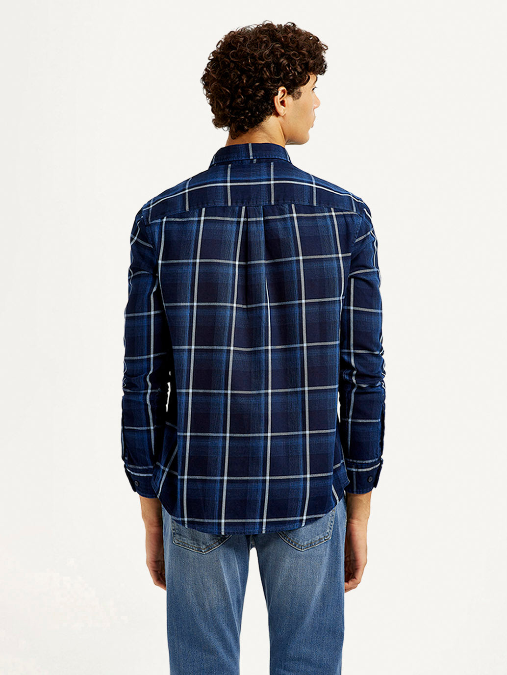 Men'S Checkered Navy Slim Fit Shirt - Goyalsons ShopMax