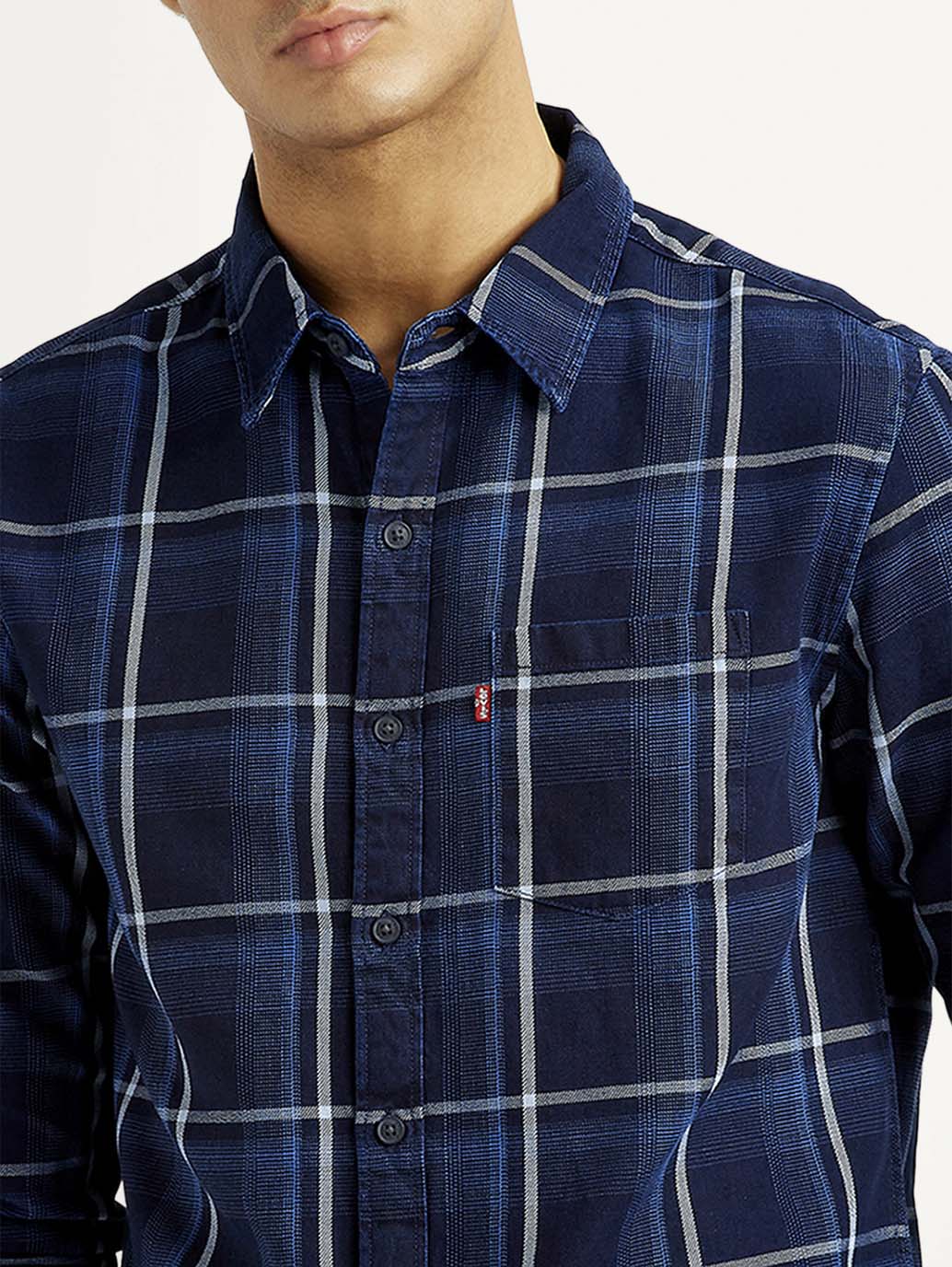 Men'S Checkered Navy Slim Fit Shirt - Goyalsons ShopMax