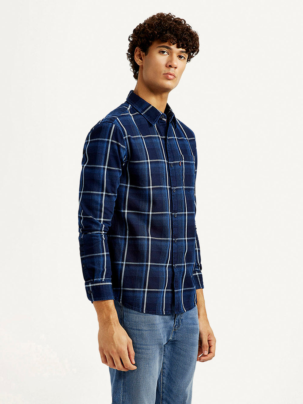 Men'S Checkered Navy Slim Fit Shirt - Goyalsons ShopMax