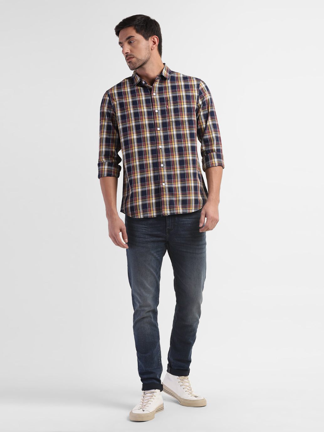Men'S Checkered Spread Collar Shirt