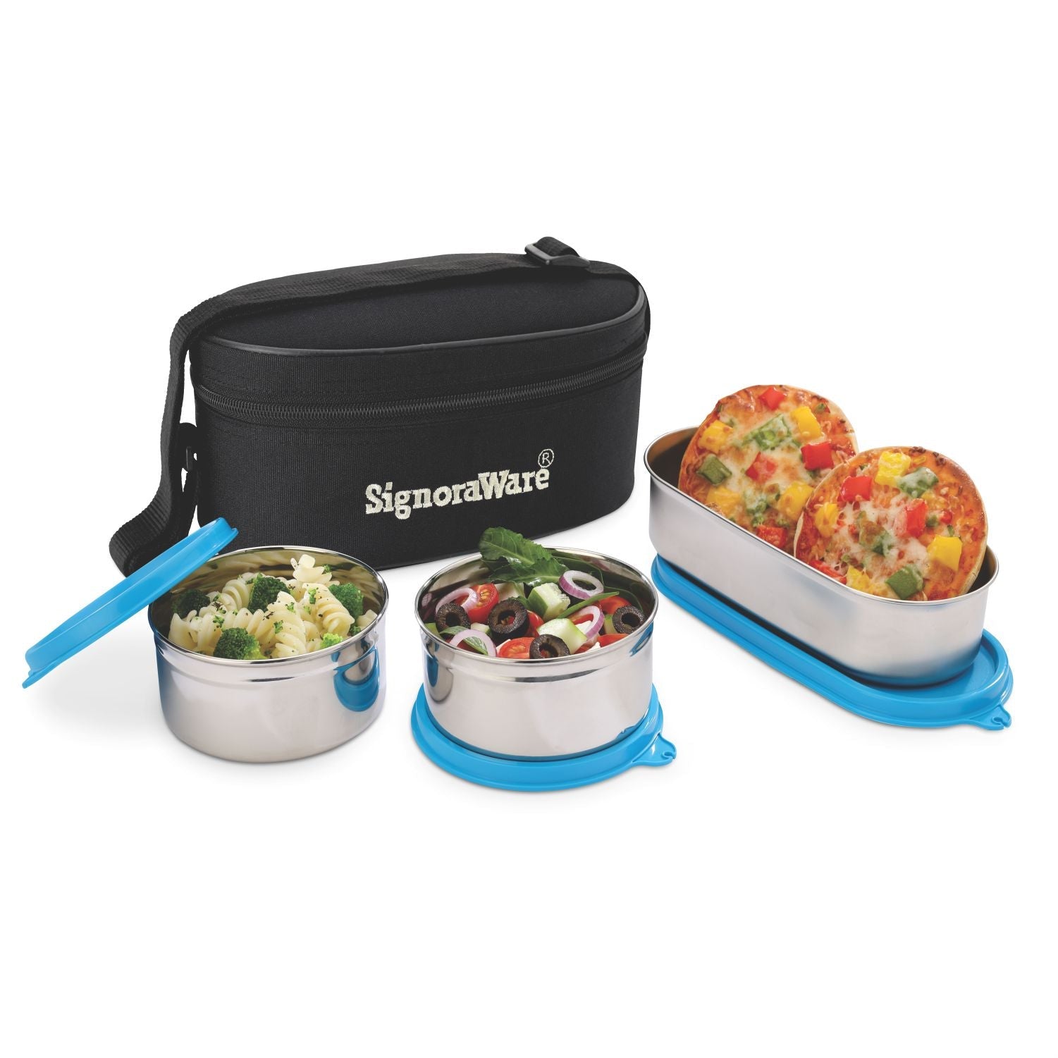 Double Decker Special Steel Lunch Box, 350ml+350ml+650ml, Set of 3