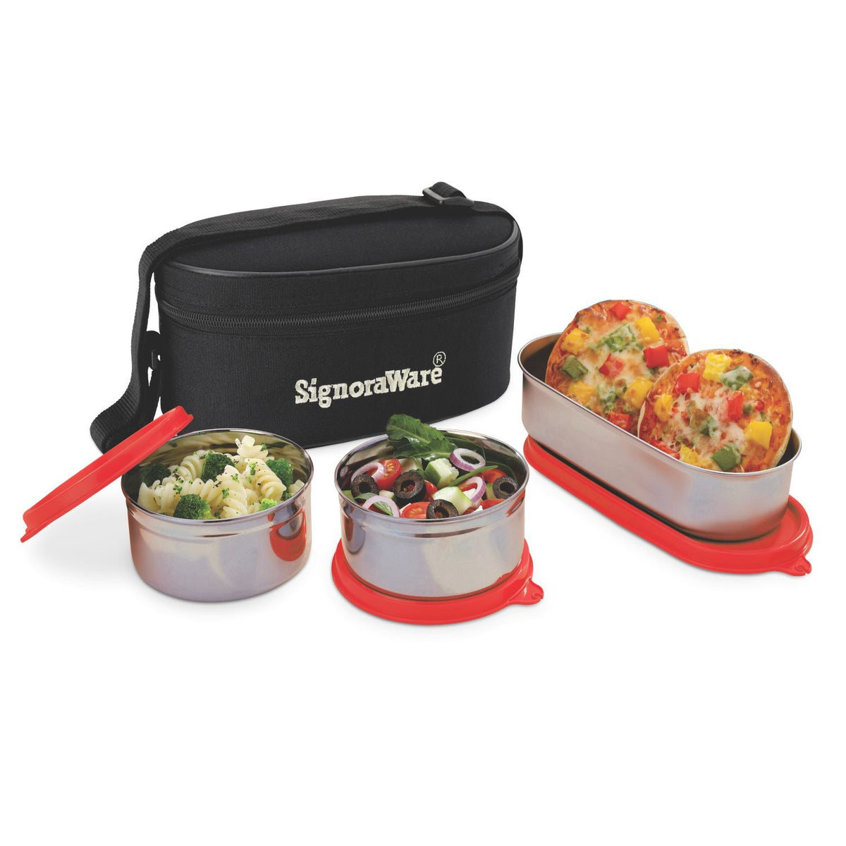 Double Decker Special Steel Lunch Box, 350ml+350ml+650ml, Set of 3