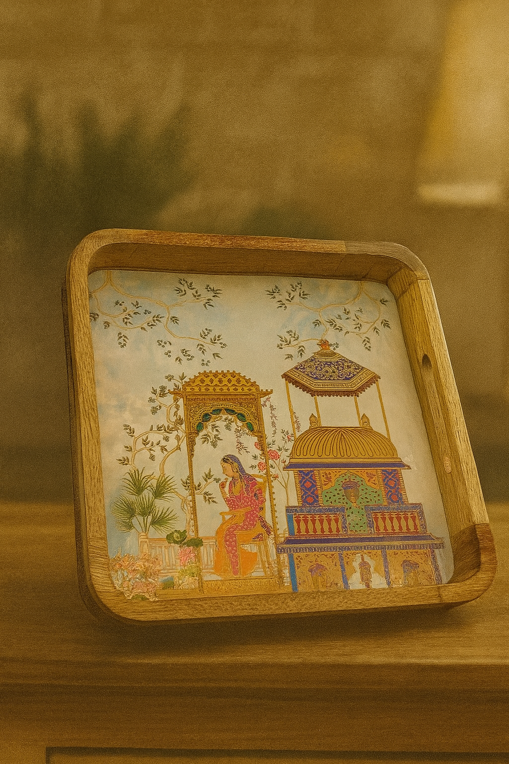 Goyalsons Household Wooden Tray Curve Wood Square
