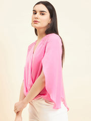 Gipsy Women Solid Lace Satin Bubblegum Pink Top