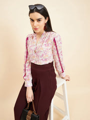 Gipsy Women Printed Lace Georgette Pink Top