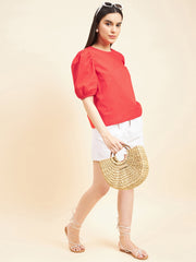 Gipsy Women Solid Cotton Red Top