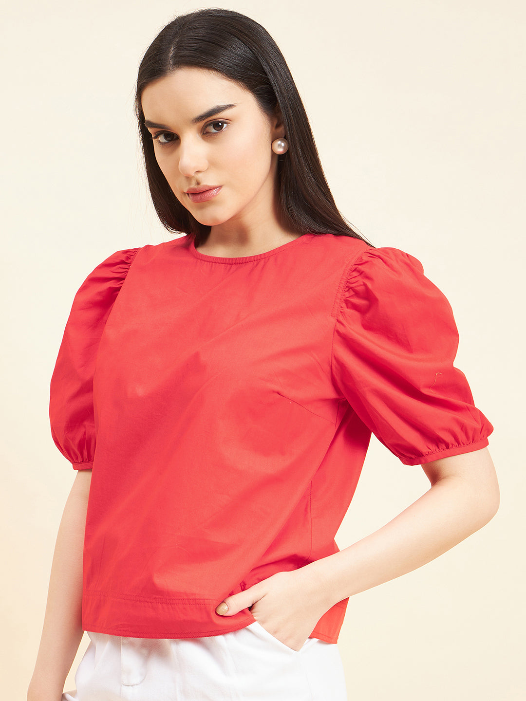 Gipsy Women Solid Cotton Red Top