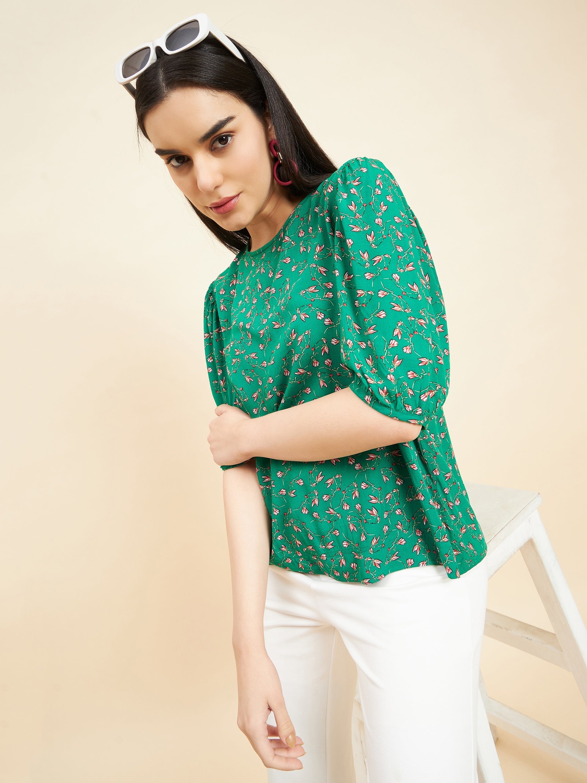 Gipsy Women Printed Printed Rayon Green Top