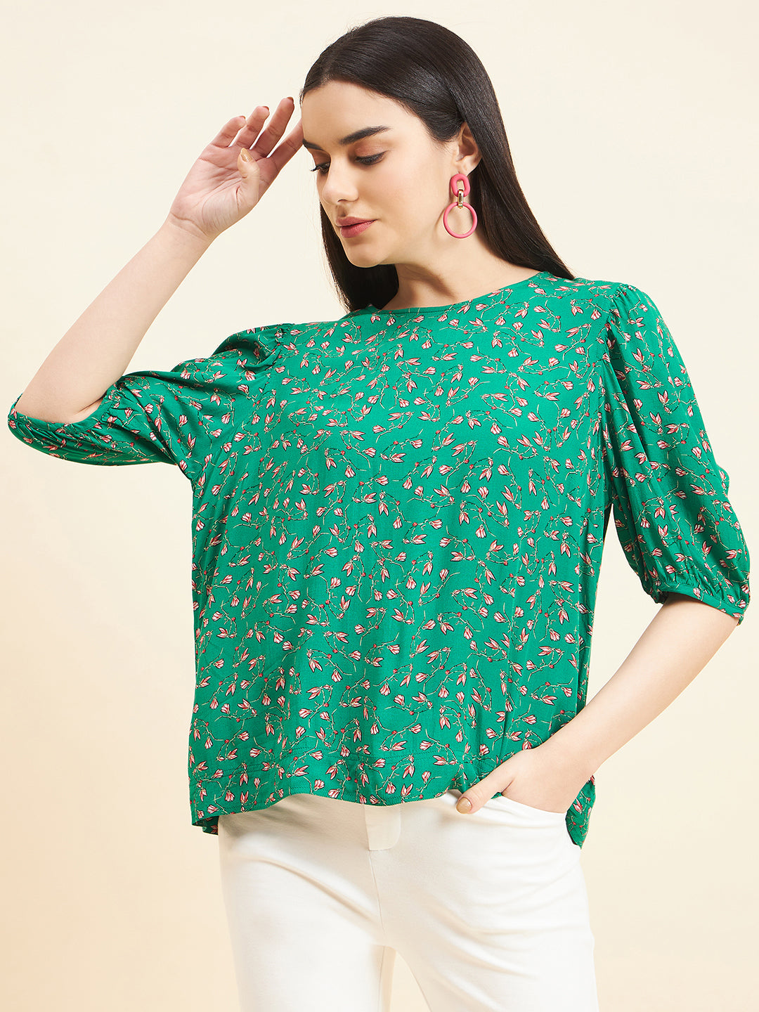 Gipsy Women Printed Printed Rayon Green Top