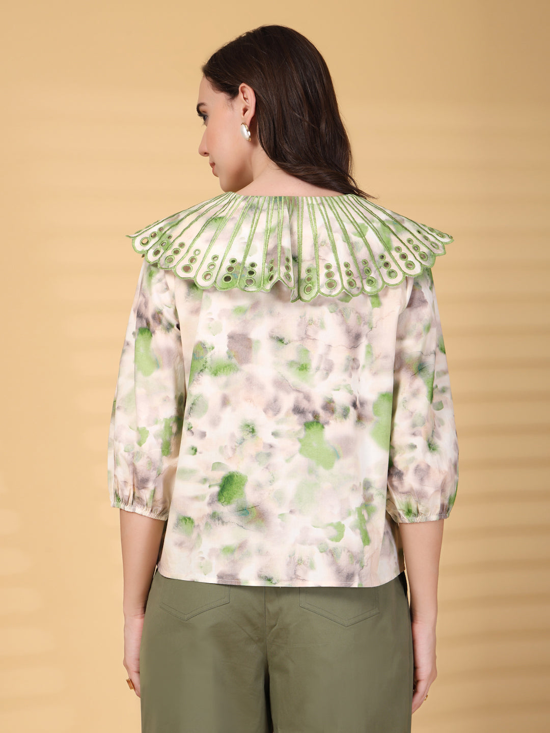 Gipsy Green Berta Embroidered Pigmented Cotton Blouse