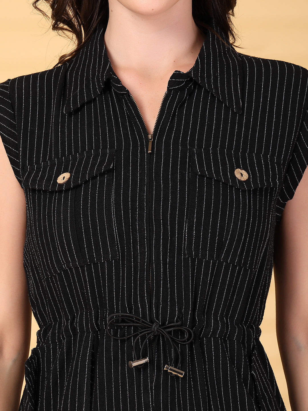 Gipsy Black Striped Cotton Dress