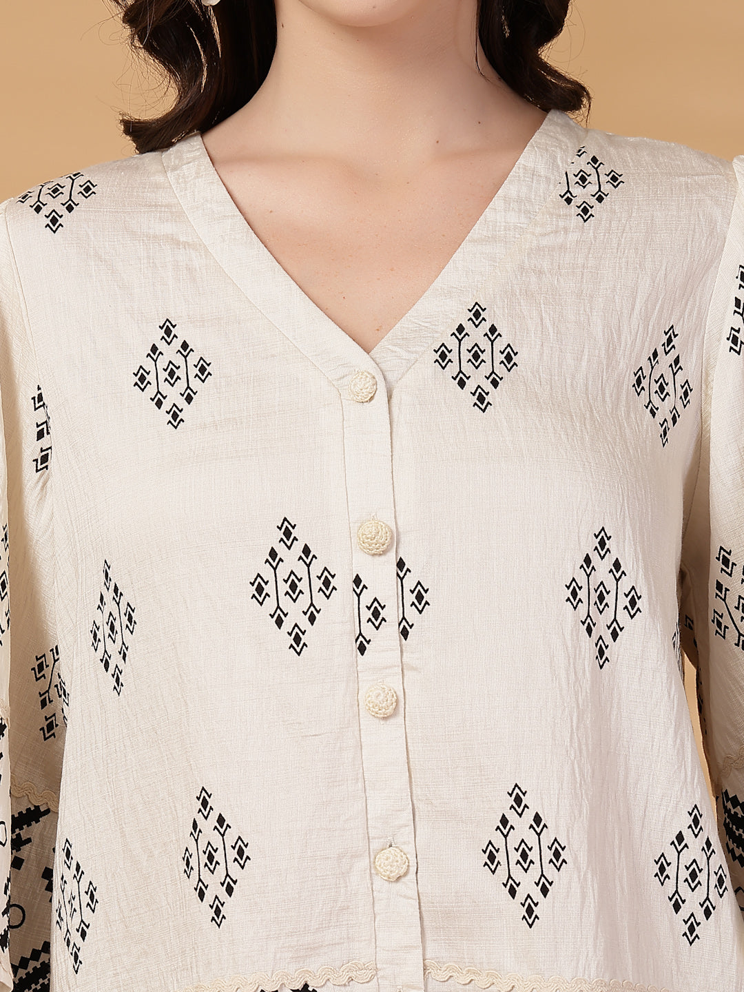 Gipsy White Printed Rayon Top With Pants