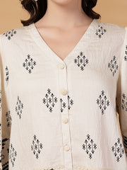 Gipsy White Printed Rayon Top With Pants
