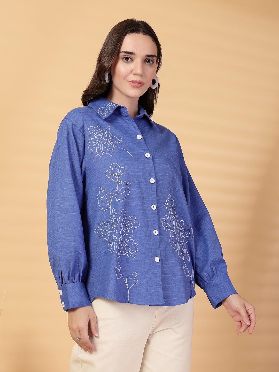 Gipsy Cobalt Blue Embroidered Linen Shirt