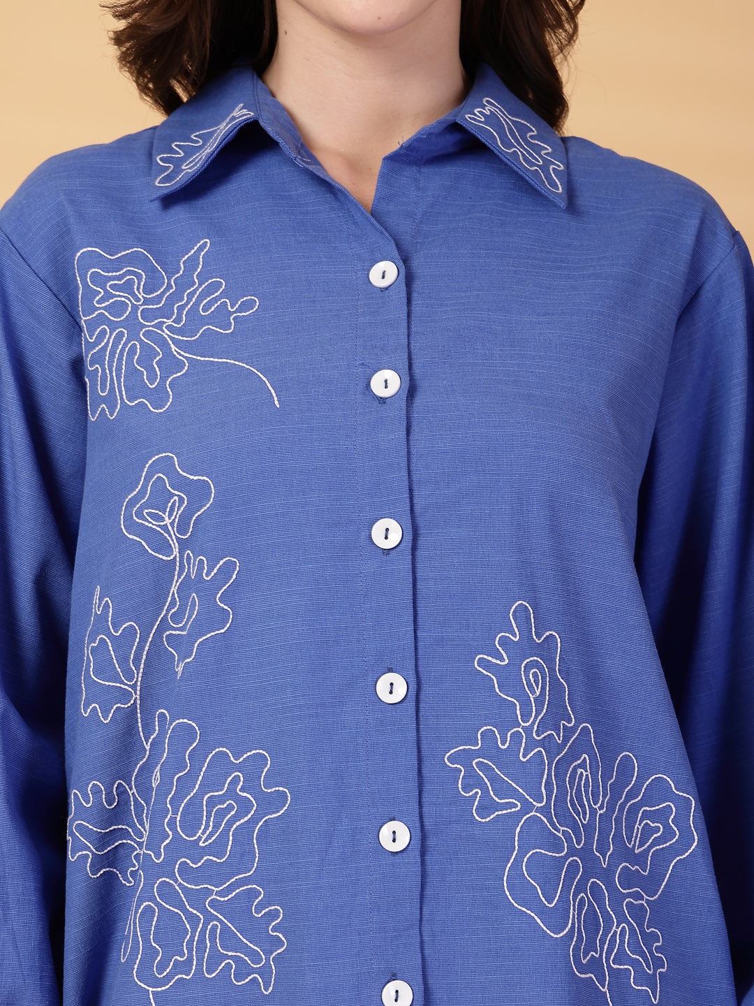 Gipsy Cobalt Blue Embroidered Linen Shirt