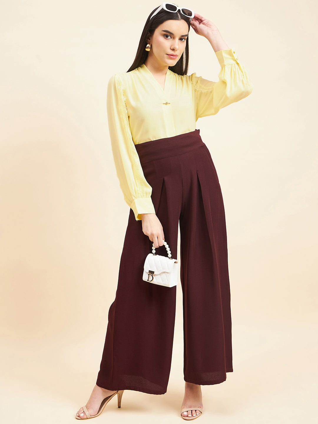 Gipsy Women Solid Lace Georgette Yellow Tunic